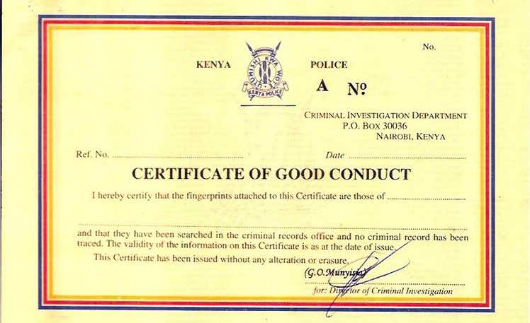 certificate of good conduct in Kenya